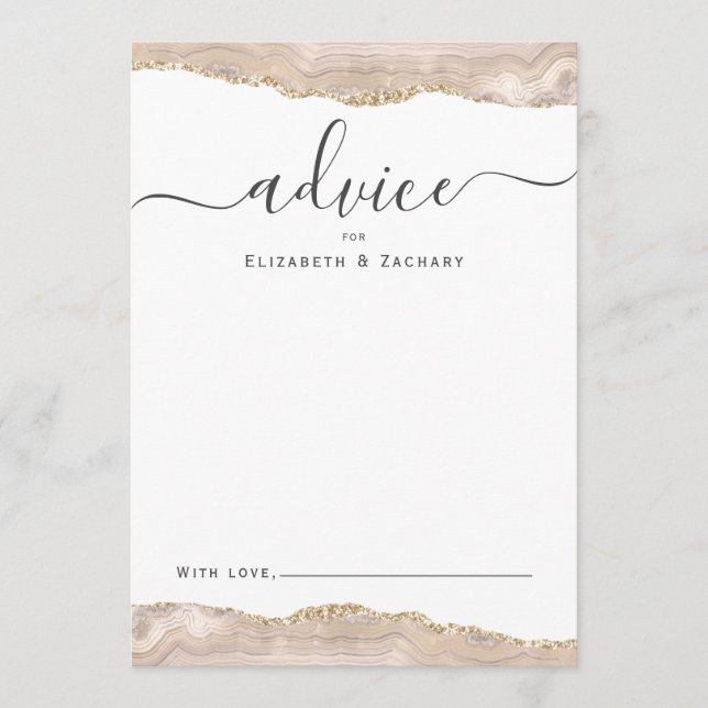 Elegant Agate Ivory Gold Wedding Advice Card (Front)