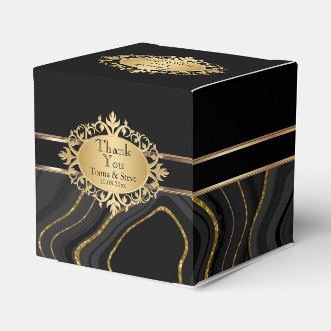 Elegant Agate Marble with  Black and Gold  Favor Boxes (Back Side)