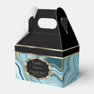 Elegant Agate Marble with Black, Gold and Teal Favor Boxes