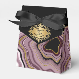 Elegant Agate Marble with Mauve, Black and Gold Favor Boxes