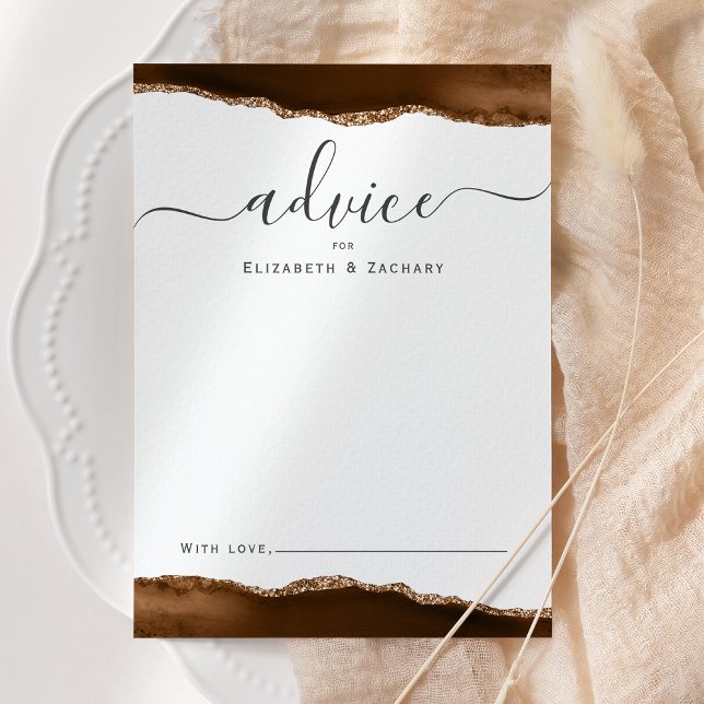 Elegant Agate Mocha Brown Gold Wedding Advice Card (Creator Uploaded)