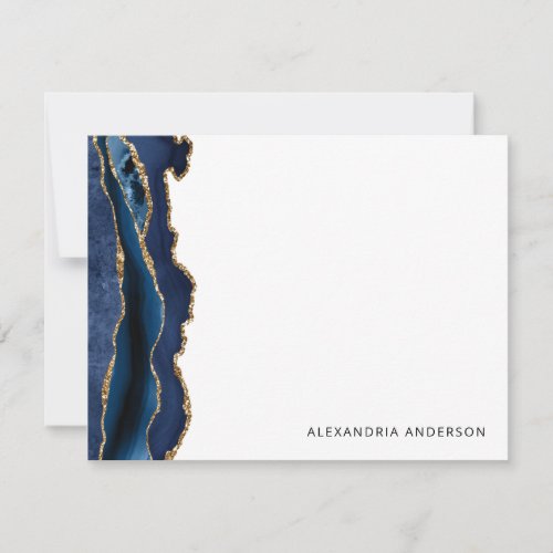 Elegant Agate Navy Blue Gold Glitter Marble Geode Note Card