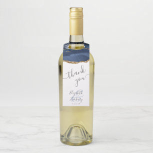 Elegant Agate Navy Blue Gold Wedding Thank You Bottle Hanger Tag