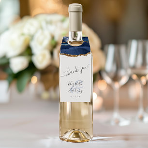 Elegant Agate Navy Blue Gold Wedding Thank You Bottle Hanger Tag