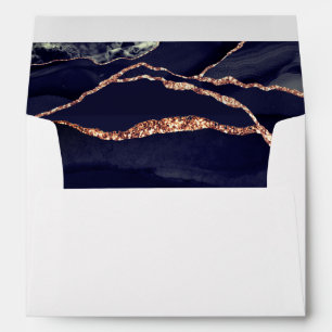 Elegant Agate Navy Rose Gold Foil Wedding Envelope