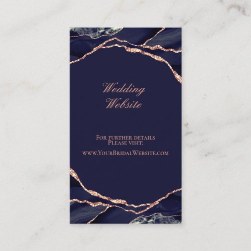 Elegant Agate Navy Rose Gold Wedding Website Enclosure Card