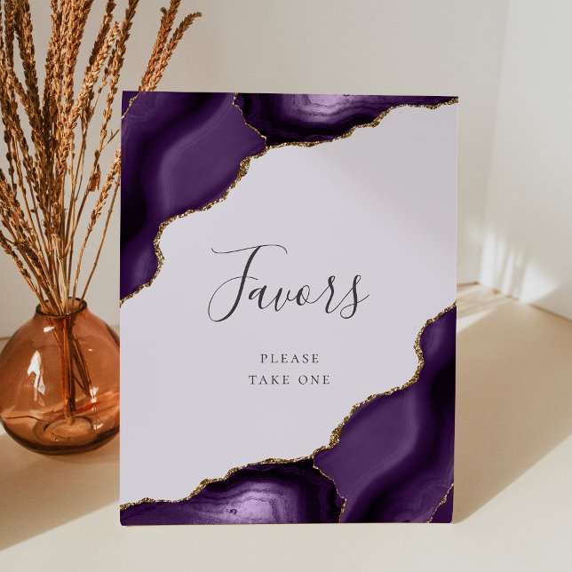 Elegant Agate Purple Gold Lavender Wedding Favors Pedestal Sign (Creator Uploaded)