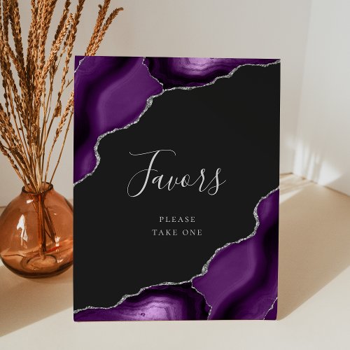 Elegant Agate Purple Silver Dark Wedding Favors Pedestal Sign