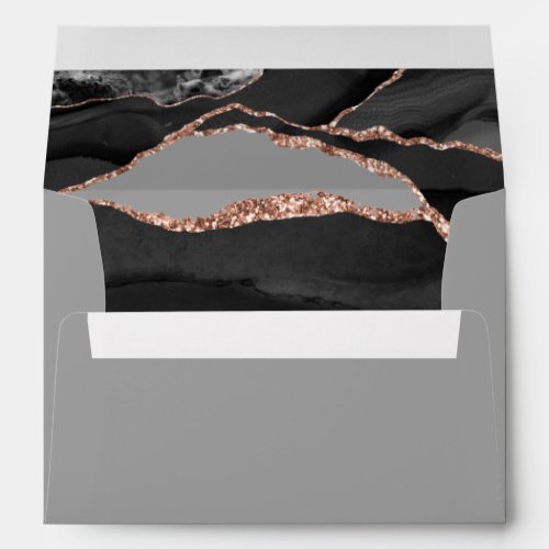 Elegant Agate Rose Gold Foil Black Gray Wedding Envelope