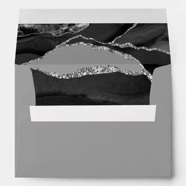 Elegant Agate Silver Foil Black Gray Wedding Envelope (Back (Bottom))