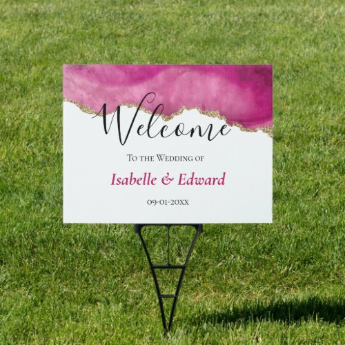 Elegant Agate Stone In Pink Gold Wedding Reception Sign