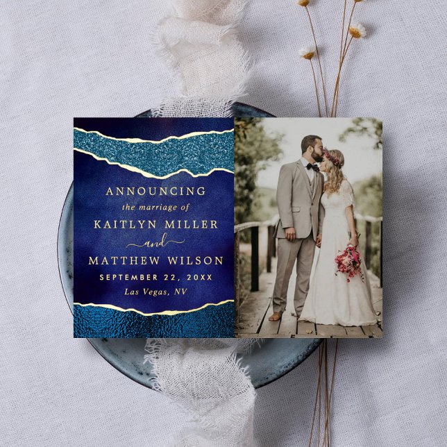 Elegant Agate Wedding Photo Announcement Cards (Creator Uploaded)