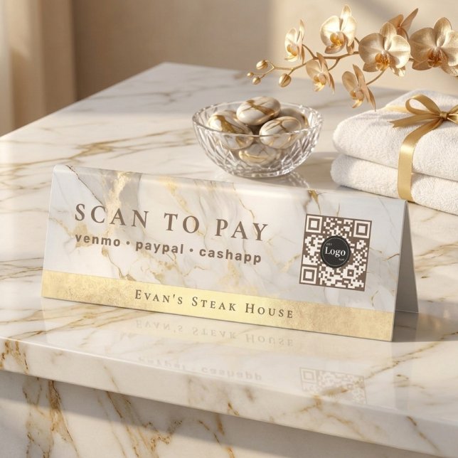 Elegant Agate White Marble Qr Code Scan To Pay Table Tent (Elegant Agate White Marble Qr Code Scan To Pay Table Tent)