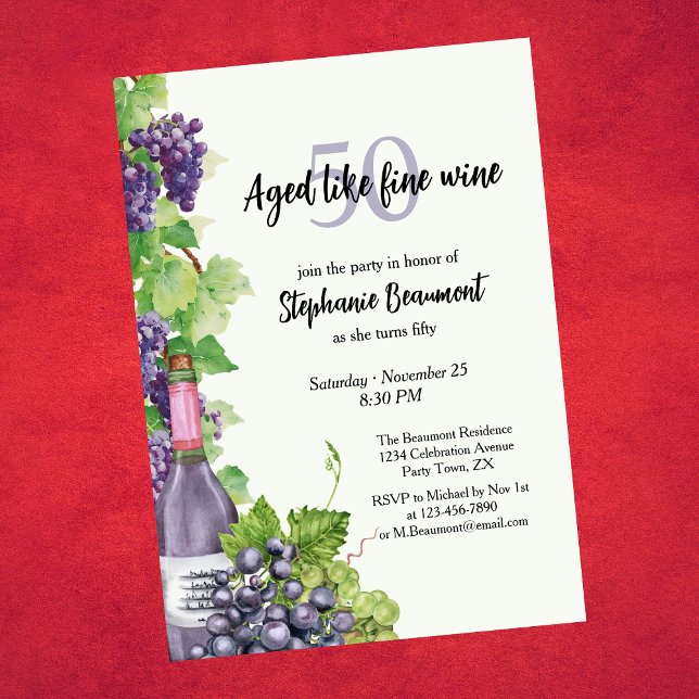 Elegant Aged Like Fine Wine 50th Birthday Party Invitation (Creator Uploaded)