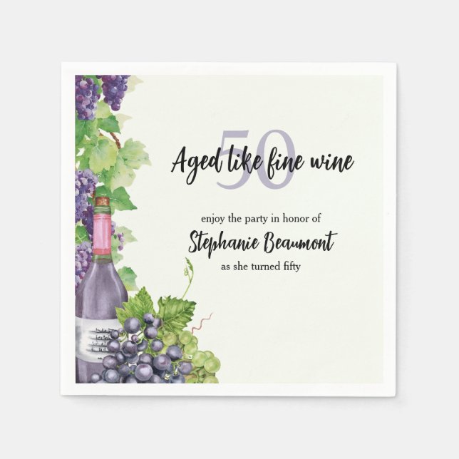 Elegant Aged Like Fine Wine 50th Birthday Party Napkins (Front)