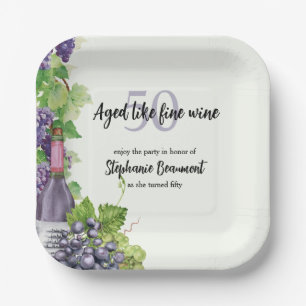 Elegant Aged Like Fine Wine 50th Birthday Party Paper Plates