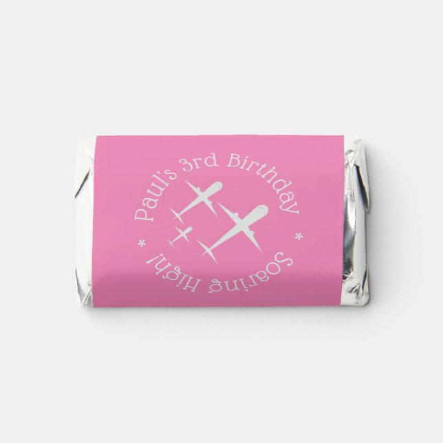 Elegant Airplanes in Formation, Pink Personalized Hershey's Miniatures (Front)