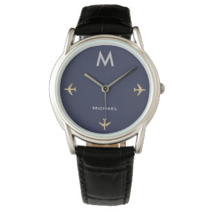 elegant airplanes with name & initial, black watch