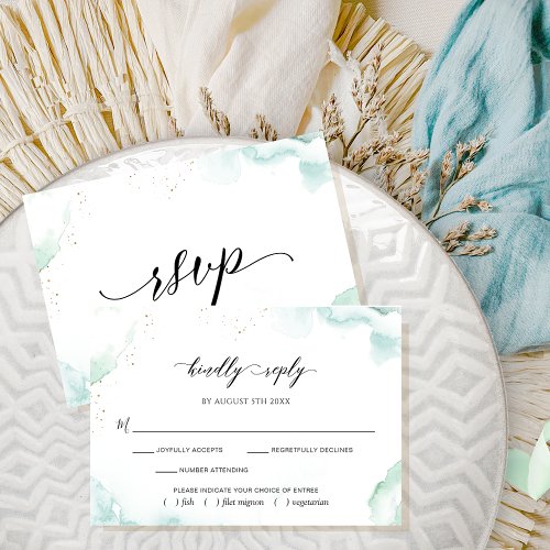 Elegant Airy Blue and Green Watercolor RSVP Card