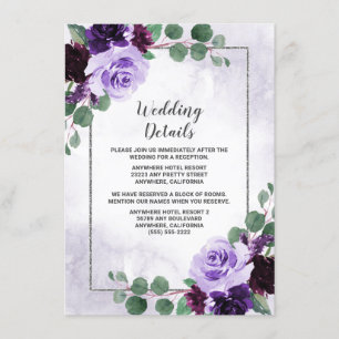 Elegant Airy Boho Floral Purple and Silver Wedding Enclosure Card
