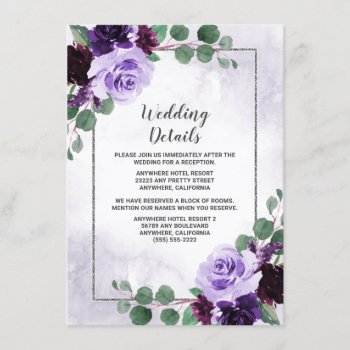 Elegant Airy Boho Floral Purple And Silver Wedding Enclosure Card by RusticWeddings at Zazzle