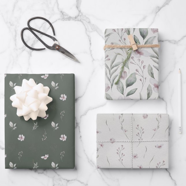 Elegant Airy Botanical Greenery Wedding Gift Wrapping Paper Sheets (Front)