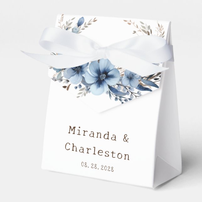Elegant Airy Dusty Blue Floral Wedding Favor Boxes (Front Side)