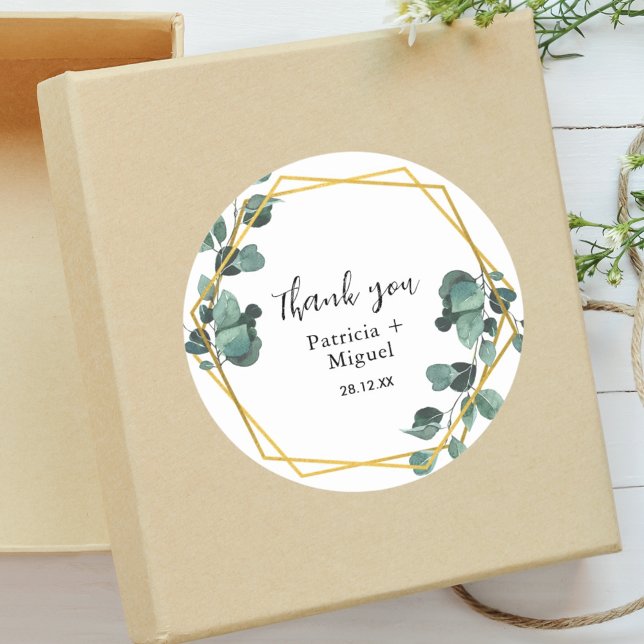 Elegant Airy Greenery Eucalyptus Wedding Thank You Classic Round Sticker (Creator Uploaded)