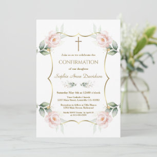 Elegant Airy Greenery Pink Floral Confirmation Invitation