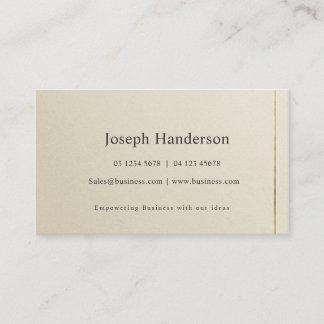 Elegant Alabaster Beige Linen & Gold Corporate Business Card