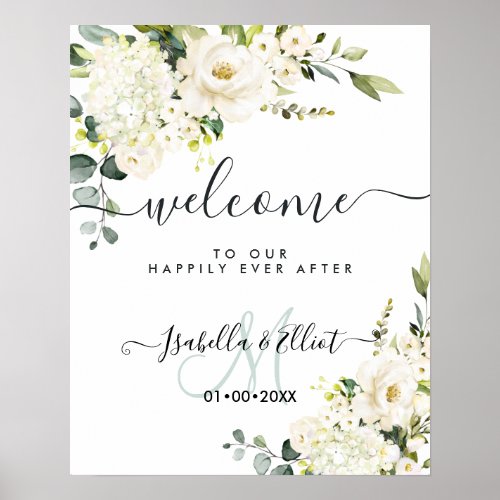 Elegant Alabaster Roses Hydrangea Welcome Poster