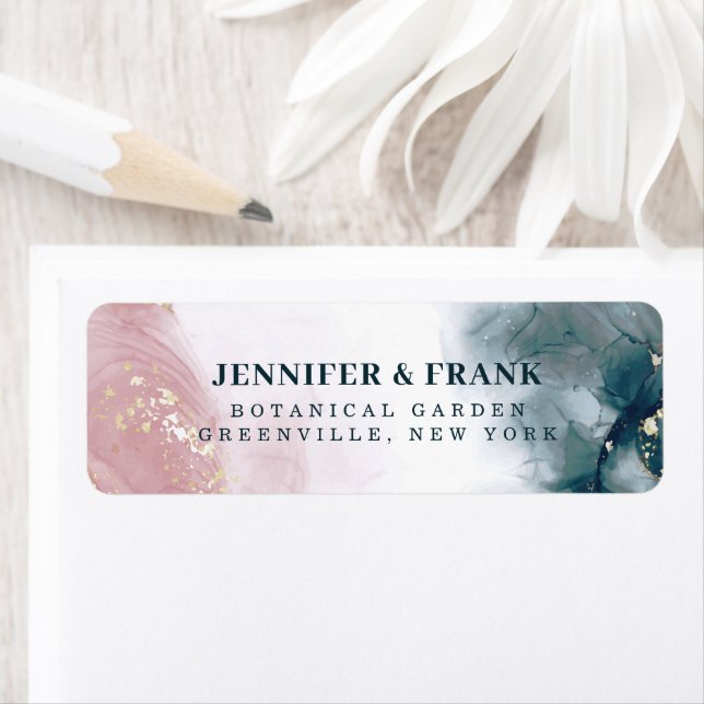 Elegant Alcohol Ink Blush Blue Watercolor Modern Label (Insitu)