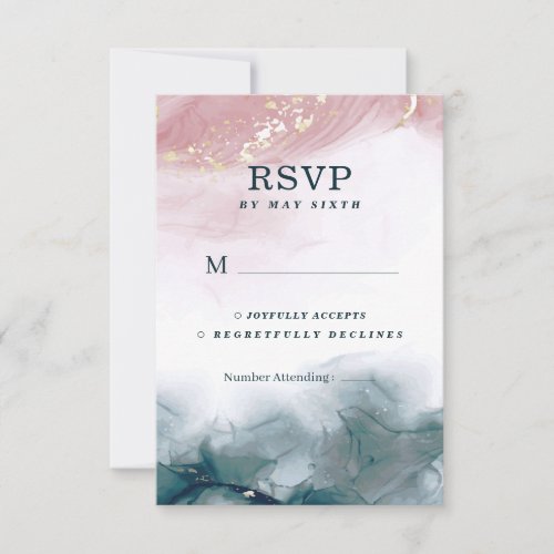 Elegant Alcohol Ink Blush Blue Watercolor Modern RSVP Card