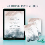 Elegant Alcohol Ink Gold Blush Blue Modern Wedding Invitation at Zazzle