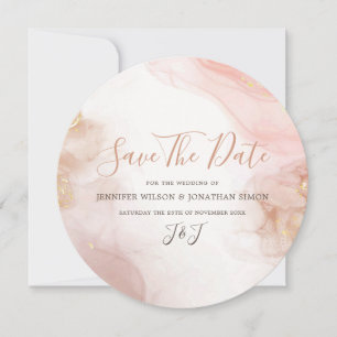 Elegant Alcohol Ink Gold Blush Pink Minimal Modern Save The Date