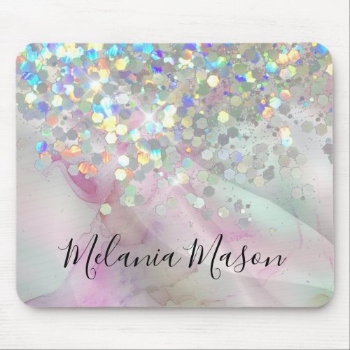 Elegant Alcohol Ink Holographic Sparkly Glitter Mouse Pad
