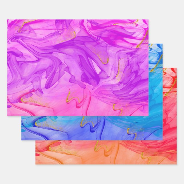 Elegant Alcohol Ink Pattern Wrapping Paper Sheets (Set)