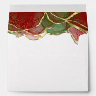 Elegant Alcohol Ink Red Green Holiday Wedding Envelope