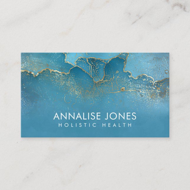 Elegant Alcohol ink sky blue and gold Business Card (Front)