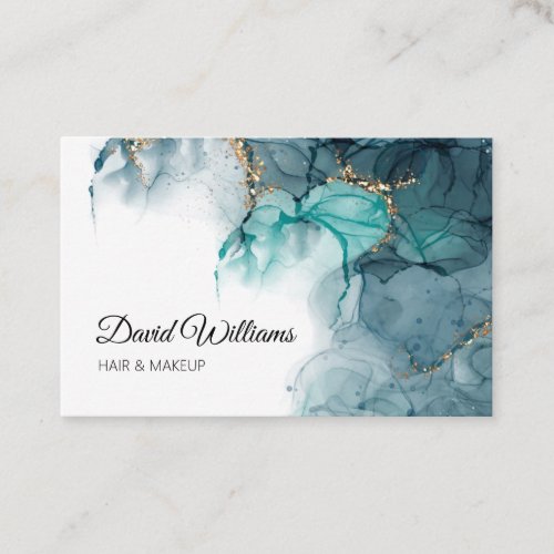 Elegant alcohol ink with gold glitter elements business card