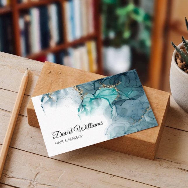 Elegant alcohol ink with gold glitter elements business card (Creator Uploaded)