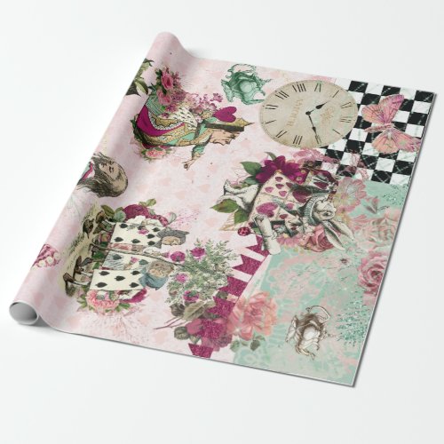 Elegant Alice in Wonderland Pink Wrapping Paper