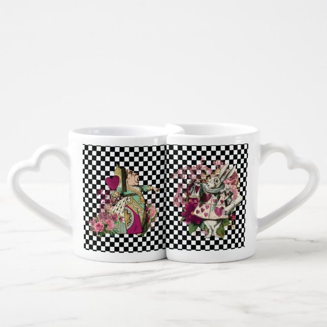 Elegant Alice in Wonderland Rabbit and Queen Coffee Mug Set (Front Nesting)