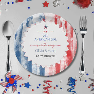Elegant All American Girl 4th July Baby Shower Paper Plates