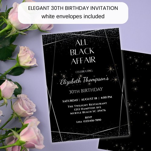 Elegant All Black Affair 30th Birthday Celebration Invitation