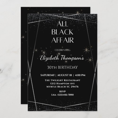 Elegant All Black Affair 30th Birthday Celebration Invitation