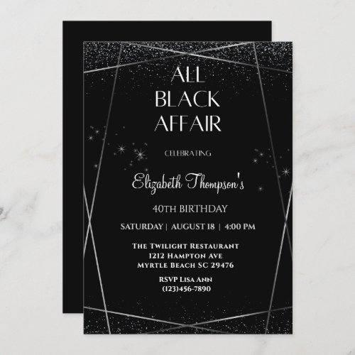 Elegant All Black Affair 40th Birthday Celebration Invitation