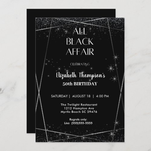 Elegant All Black Affair 50th Birthday Celebration Invitation
