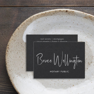 Elegant All Black Signature Script Notary Attorney Business Card