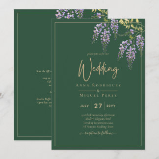 ELEGANT All-in1 Wisteria Floral Green Gold Wedding Invitation